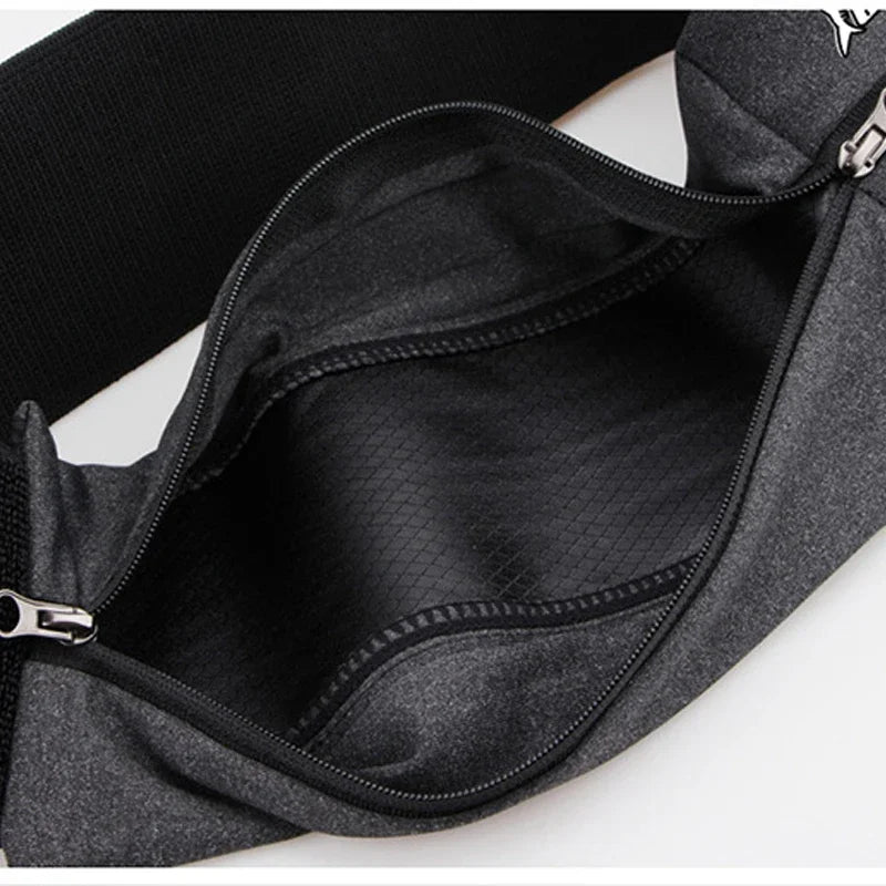 Sports Waist Belt Dual Zipper Sweatproof Phone Pouch Stretchy Running Yoga Bag for Large Screen Phone Outdoor