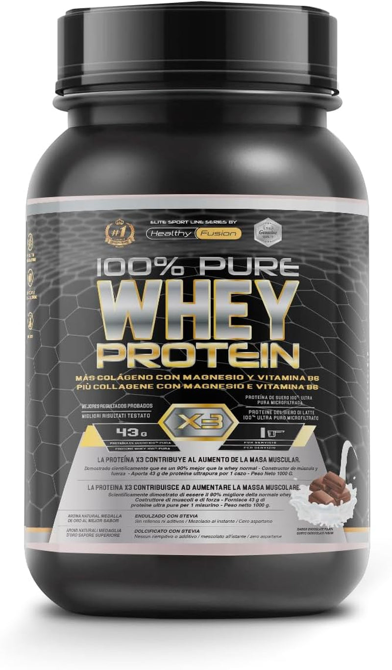 Healthy Fusion Whey Protein | Proteína Whey Pura Con Colágeno + Magnesio | Mejora Tus Entrenamientos | Protege Y Aumenta La Masa Muscular | 1000G De Proteína (Chocolate)