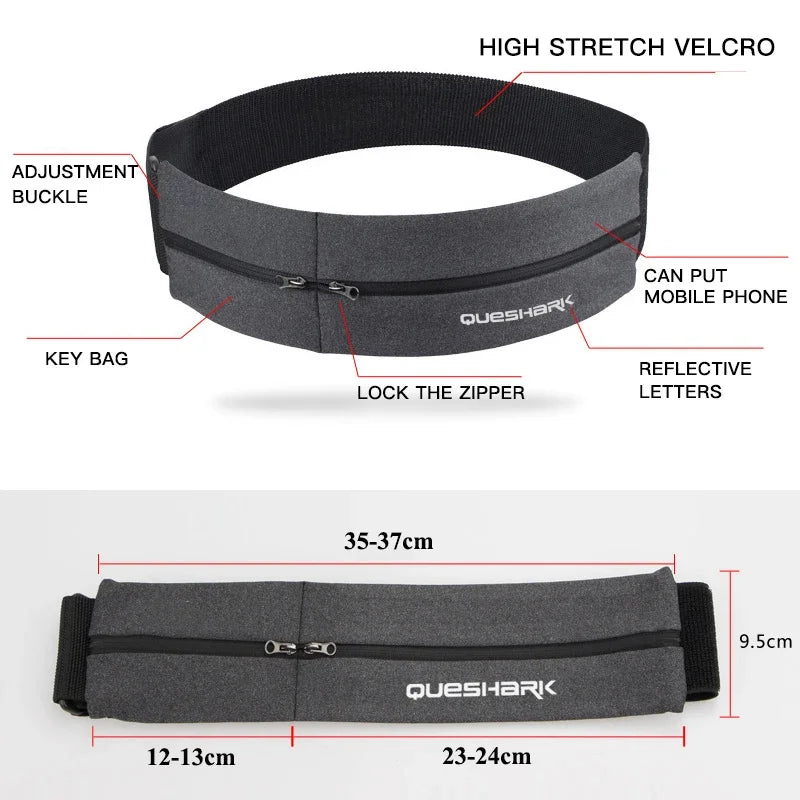 Sports Waist Belt Dual Zipper Sweatproof Phone Pouch Stretchy Running Yoga Bag for Large Screen Phone Outdoor
