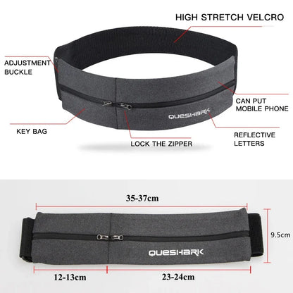 Sports Waist Belt Dual Zipper Sweatproof Phone Pouch Stretchy Running Yoga Bag for Large Screen Phone Outdoor