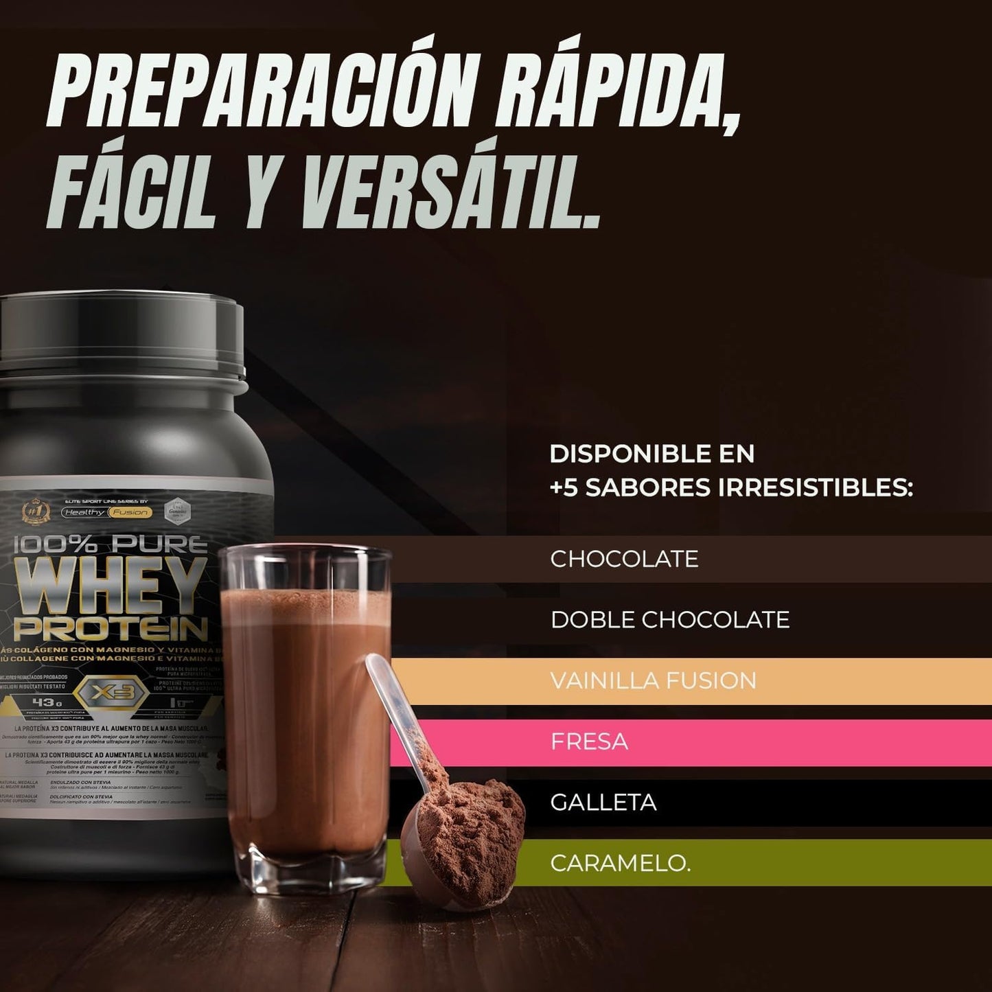 Healthy Fusion Whey Protein | Proteína Whey Pura Con Colágeno + Magnesio | Mejora Tus Entrenamientos | Protege Y Aumenta La Masa Muscular | 1000G De Proteína (Chocolate)