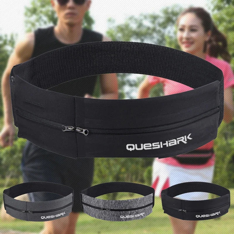 Sports Waist Belt Dual Zipper Sweatproof Phone Pouch Stretchy Running Yoga Bag for Large Screen Phone Outdoor